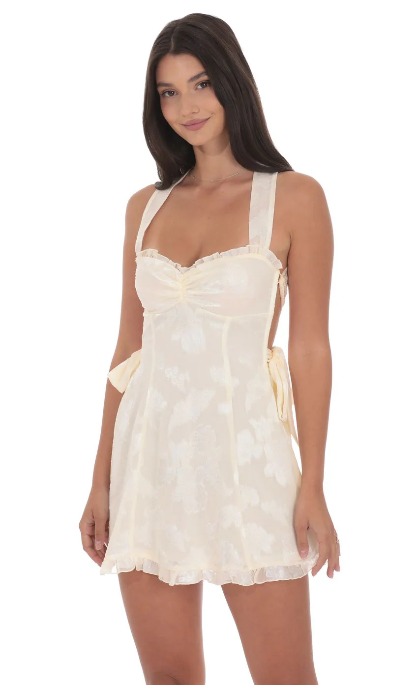 Floral Strappy Back Bows Dress in Cream - luluinthesky