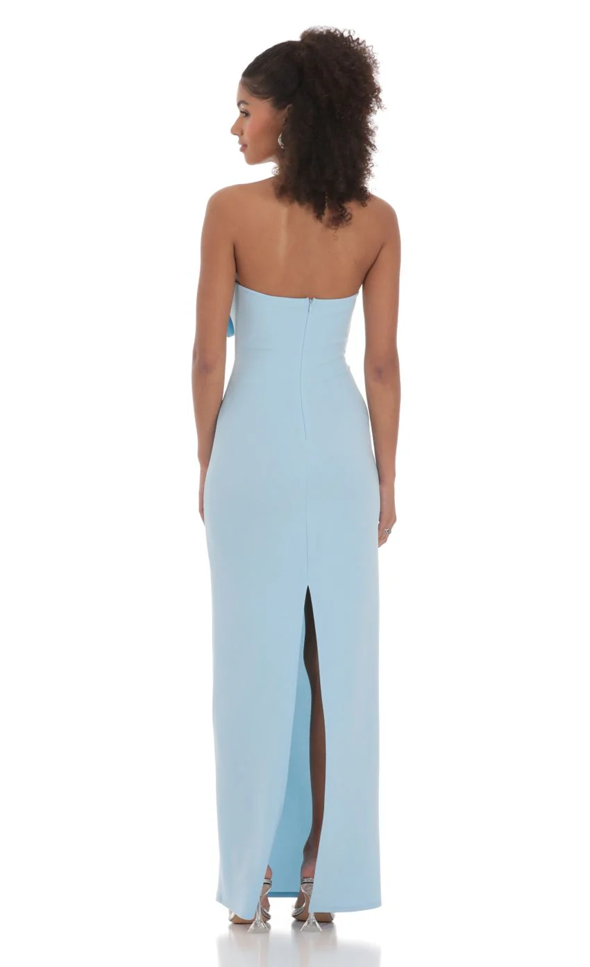 Bow Cutout Strapless Maxi Dress in Blue - luluinthesky
