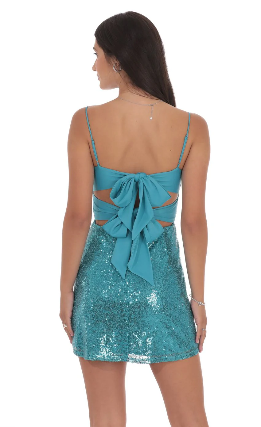 Sequin Front Twist Bodycon Dress in Aqua - luluinthesky