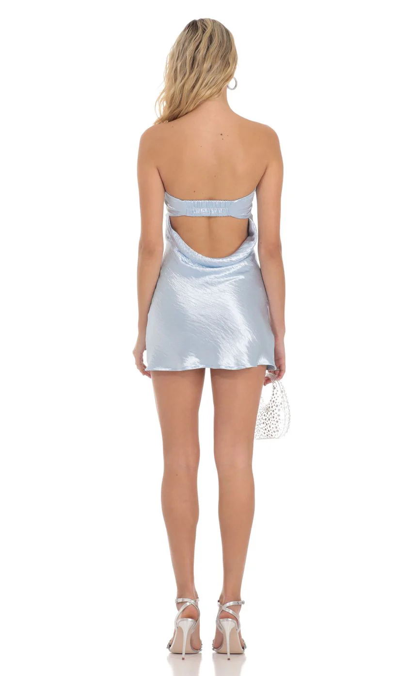 Satin Strapless Slip Dress in Light Blue - luluinthesky