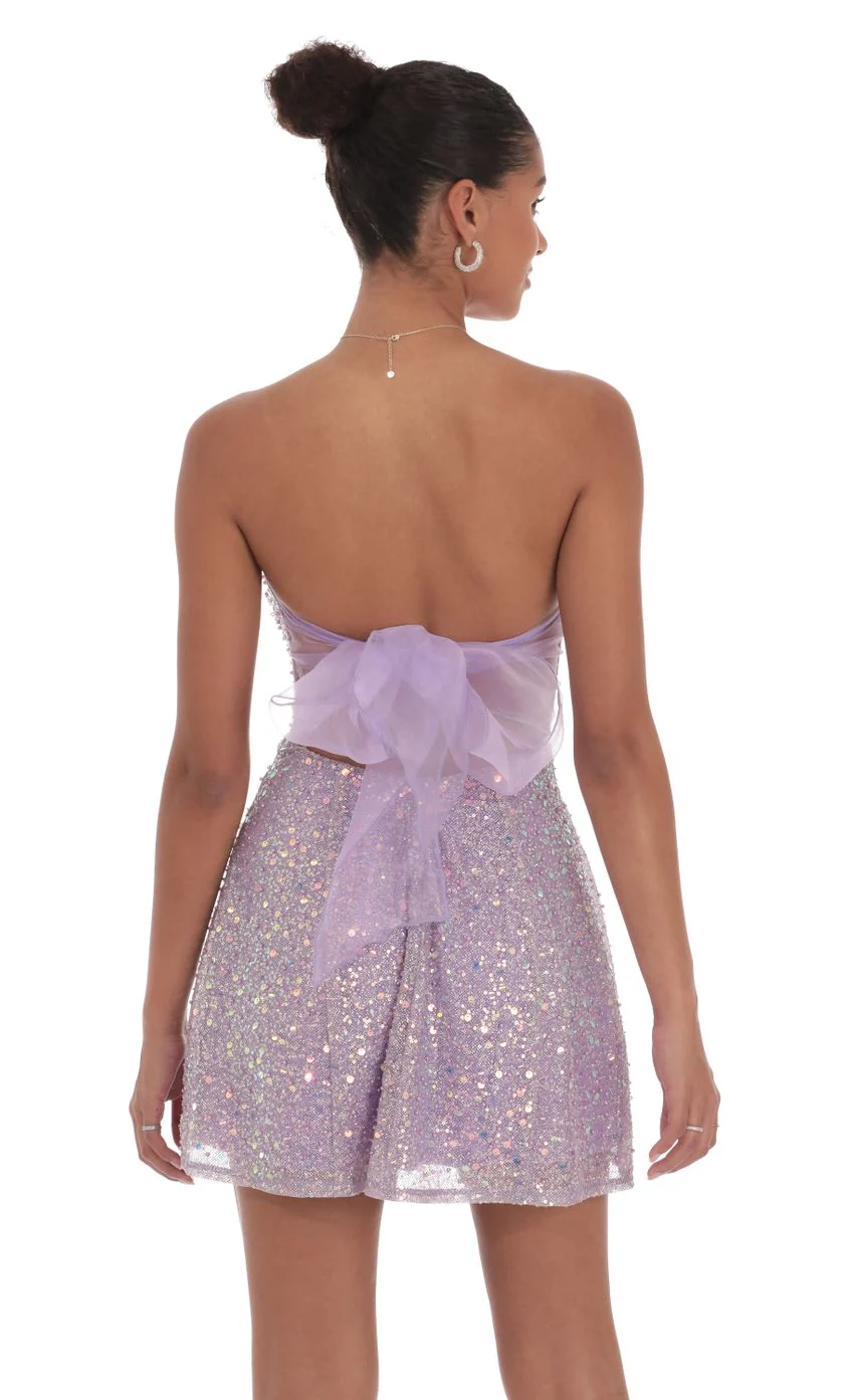 Sequin Glitter Strapless Fit and Flare Dress in Lilac - luluinthesky
