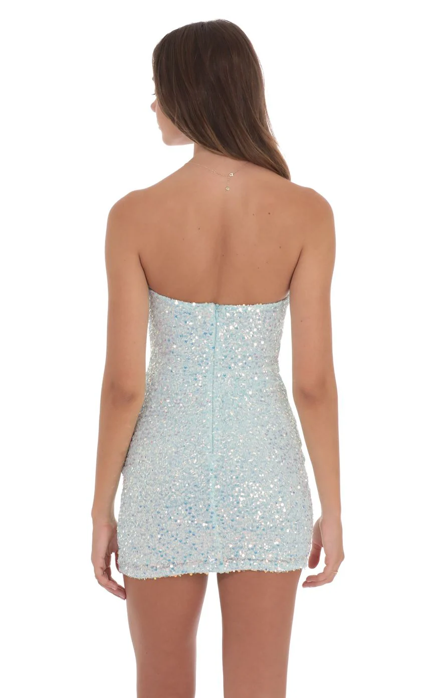 Sequin Strapless Bodycon Dress in Seafoam Blue - luluinthesky