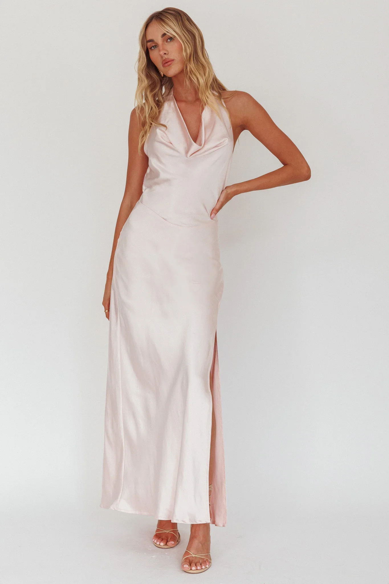 Element Tied Halter Maxi Dress Pink - luluinthesky
