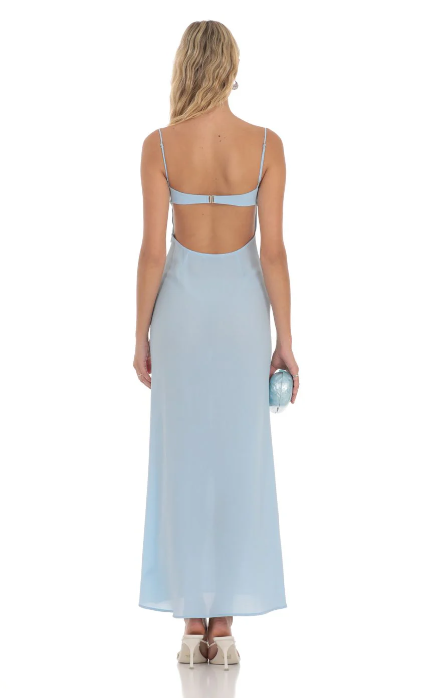 Lace Trim Maxi Dress in Light Blue - luluinthesky