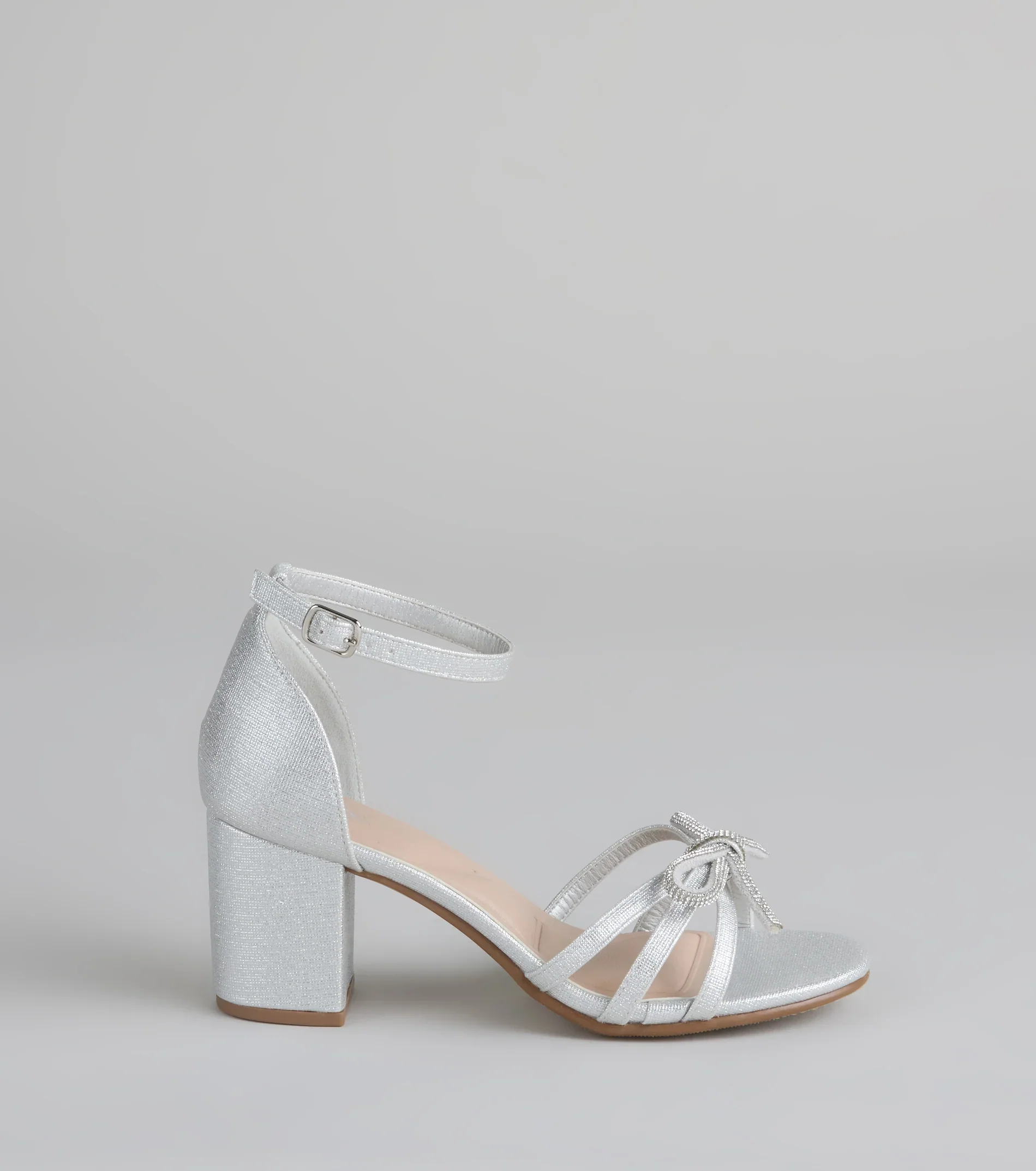 Starlit Glam Rhinestone Bow Glitter Block Heels - luluinthesky