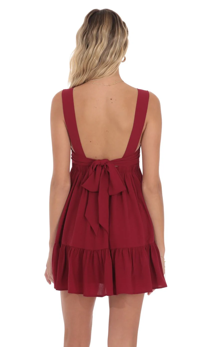 Square Neckline Babydoll Dress in Red - luluinthesky