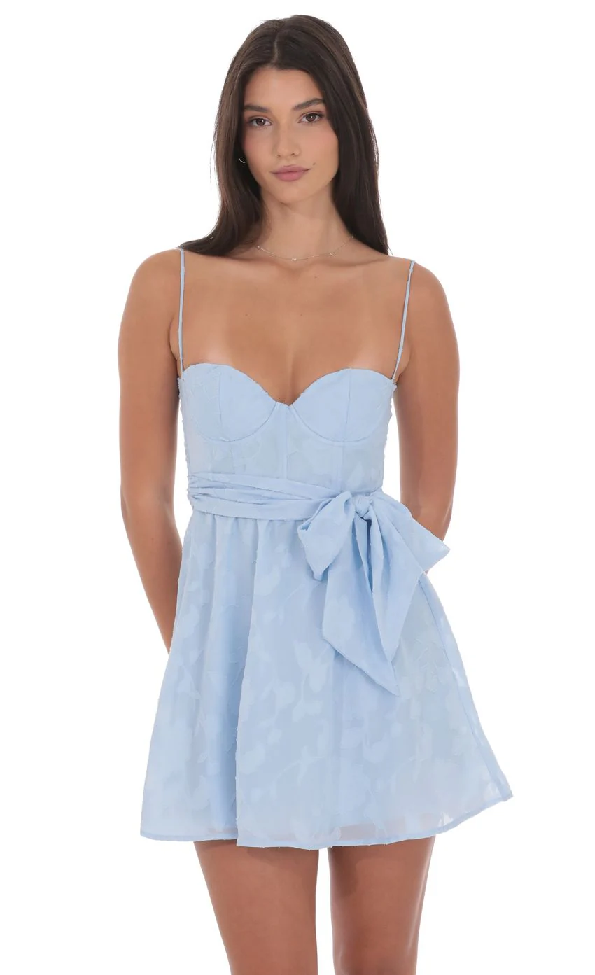 Floral Corset A-line Dress in Light Blue - luluinthesky