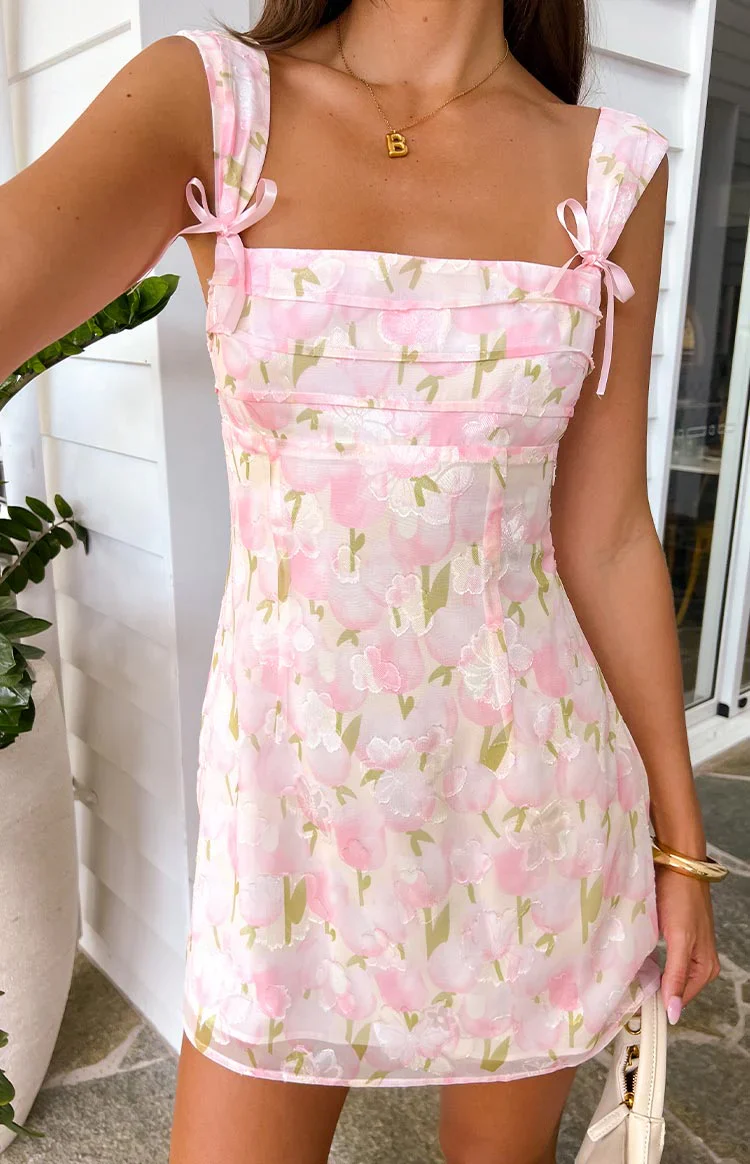 Layla Pink Floral Tie Back Mini Dress - luluinthesky