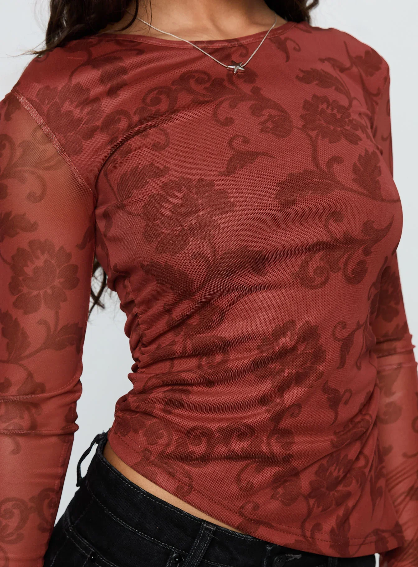 People Watching Long Sleeve Top Red Floral - luluinthesky