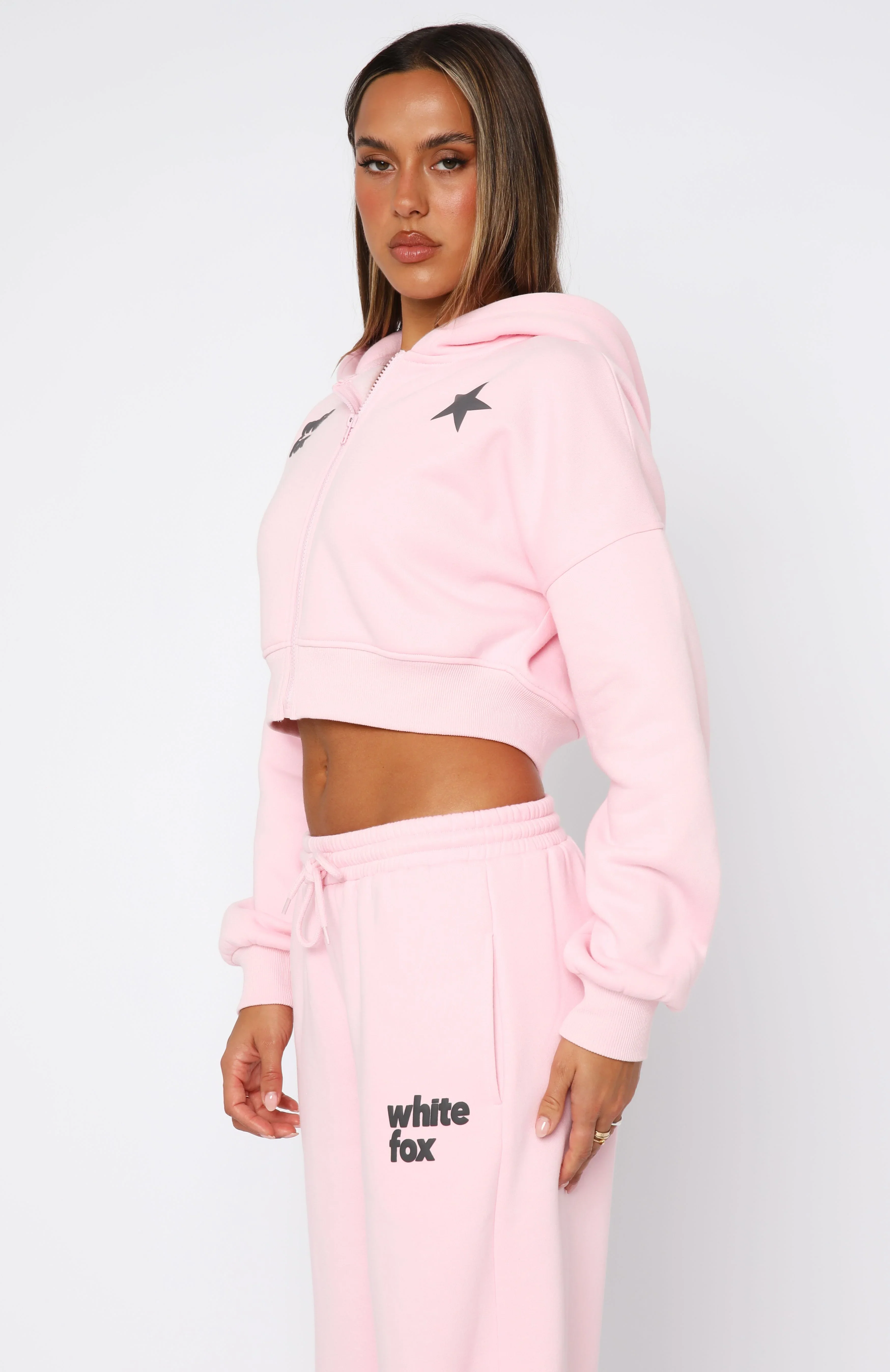 From The Archives Charli Cropped Zip Front Hoodie Pink - luluinthesky