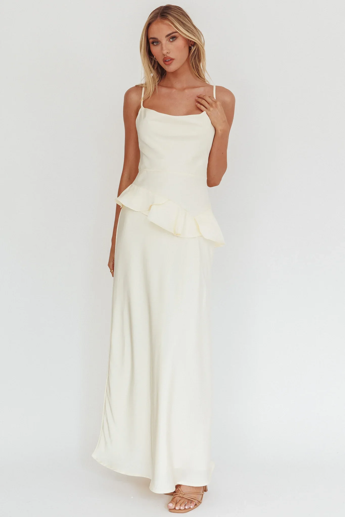 Jerica Ruffle Waist Maxi Dress Butter - luluinthesky