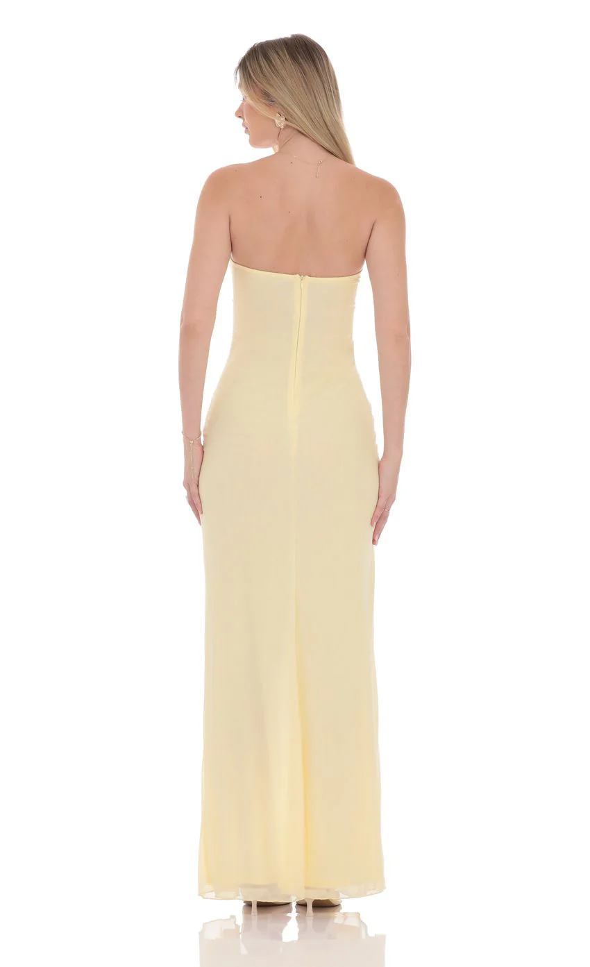 Mesh Cutout Ruffle Maxi Dress in Yellow - luluinthesky