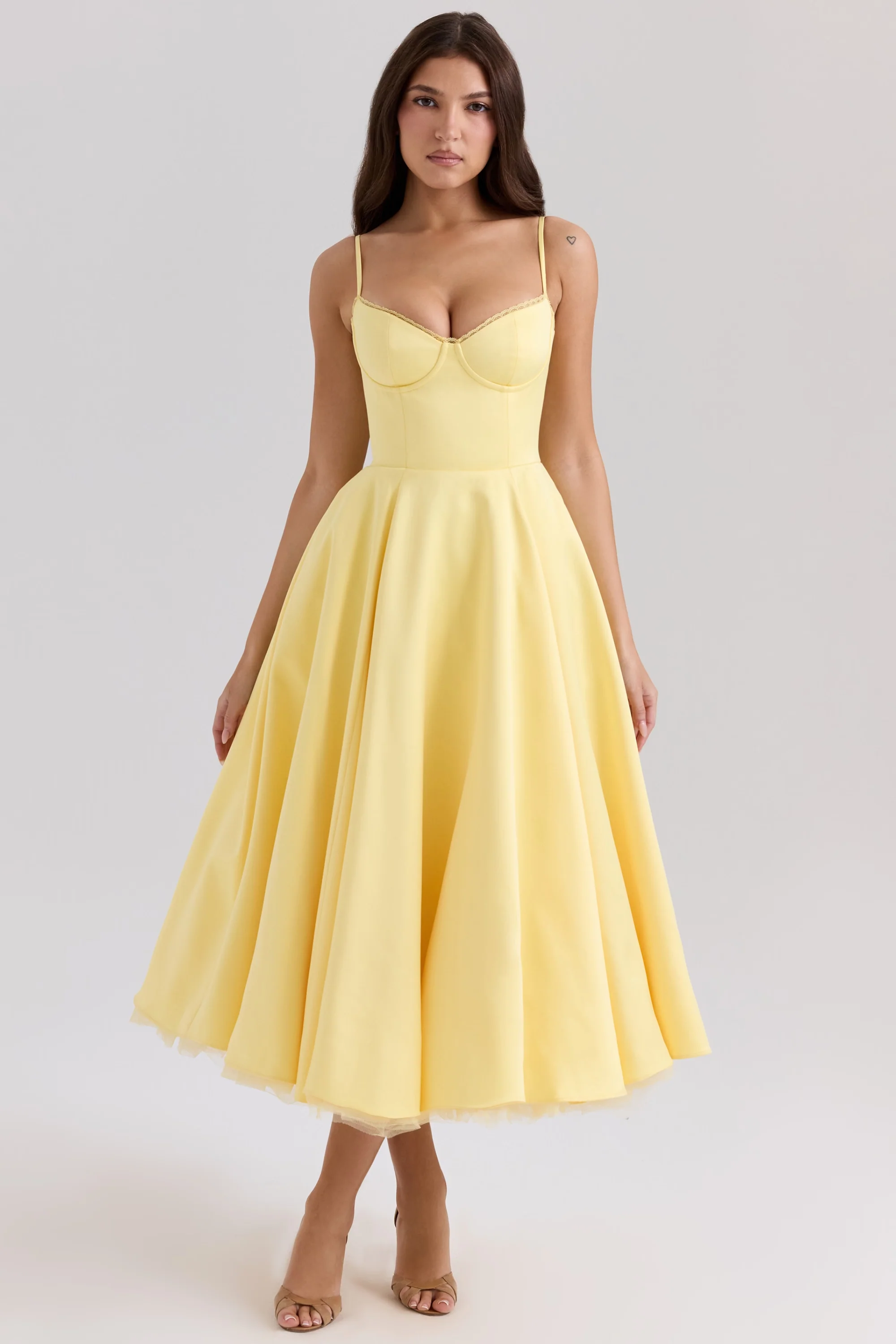 Sunshine Yellow Satin Tulle Midi Dress - luluinthesky