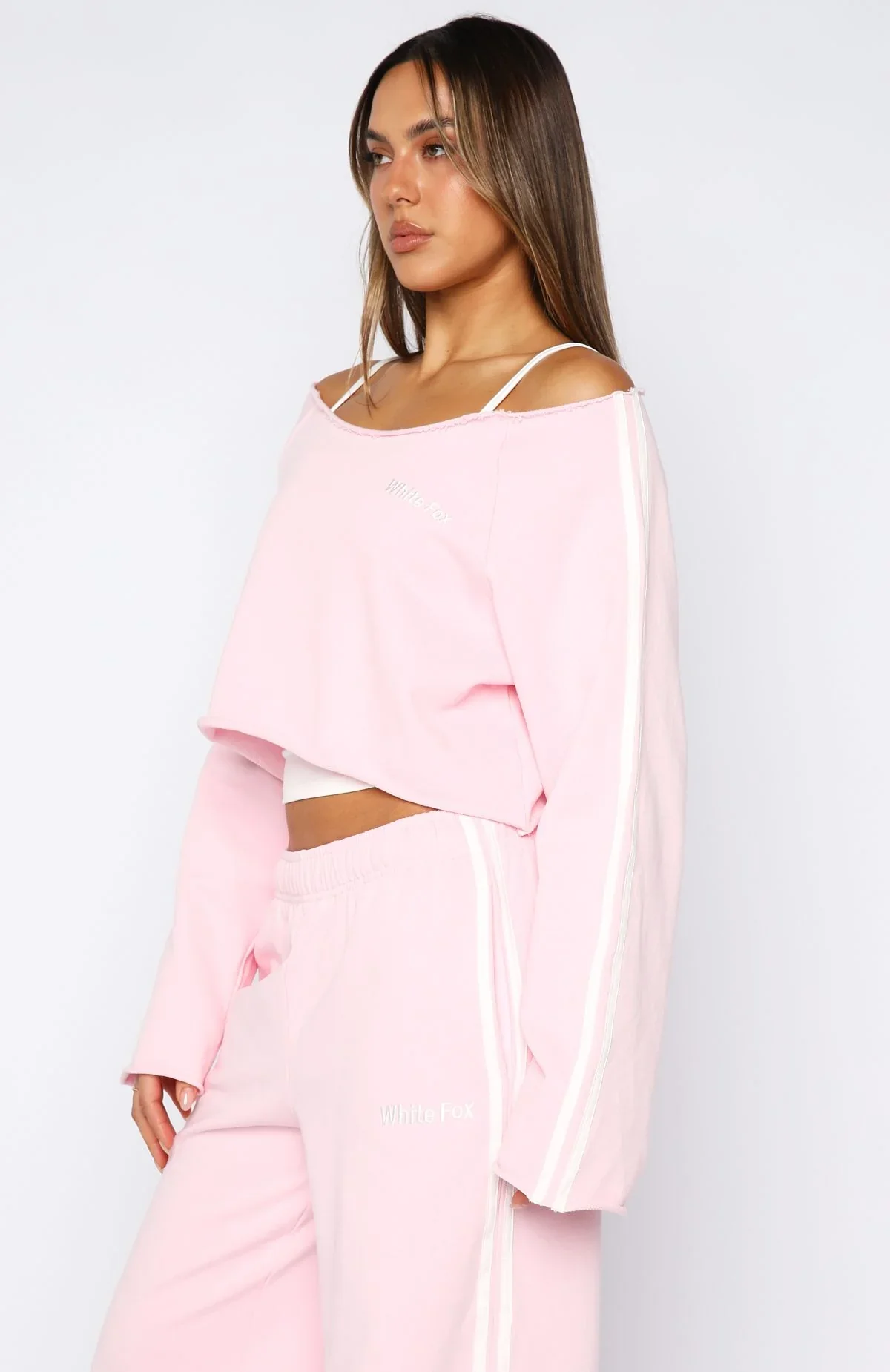Star Student Cropped Off Shoulder Sweater Pink - luluinthesky