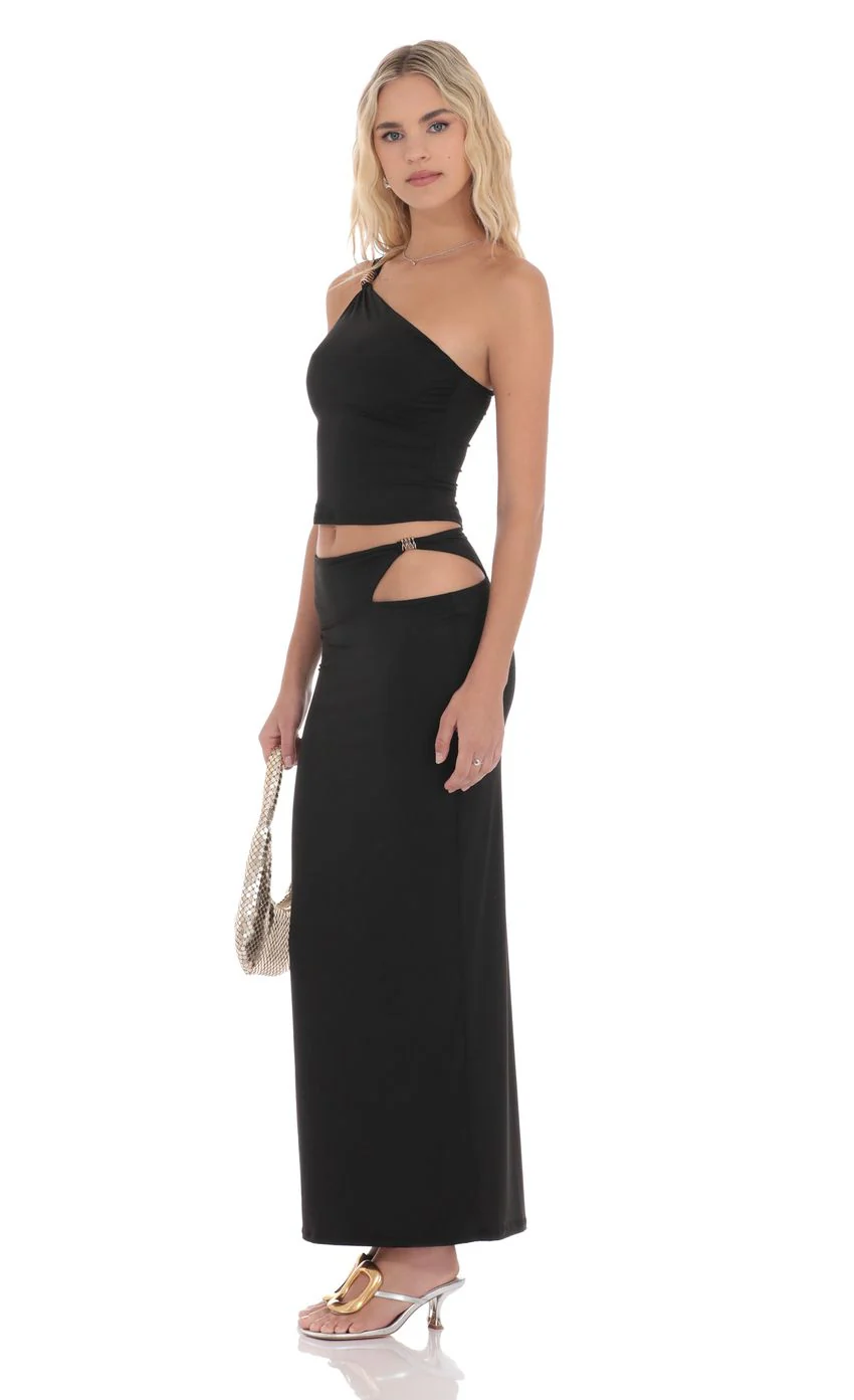 Cutout Embellished Maxi Skirt in Black - luluinthesky