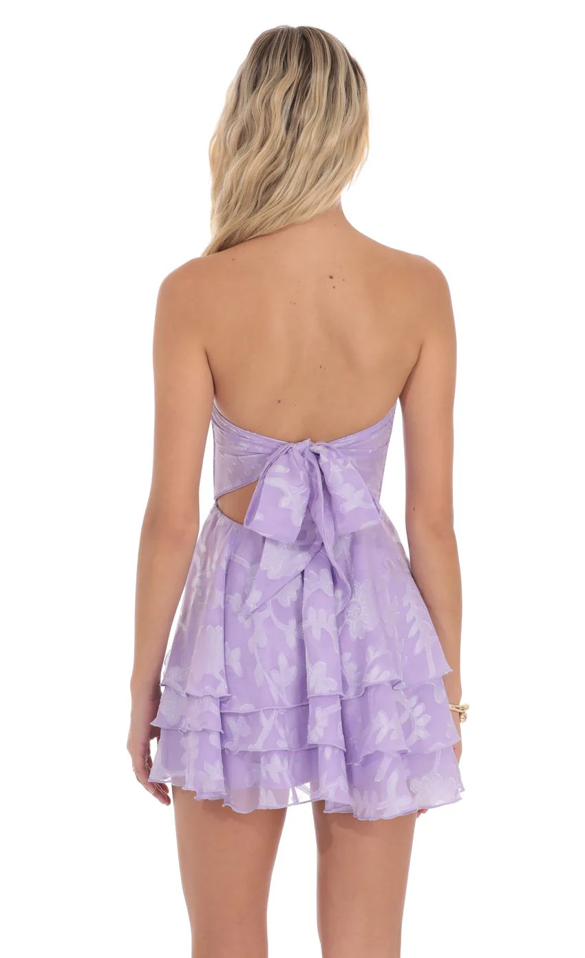 Floral Strapless Asymmetrical Dress in Lavender - luluinthesky