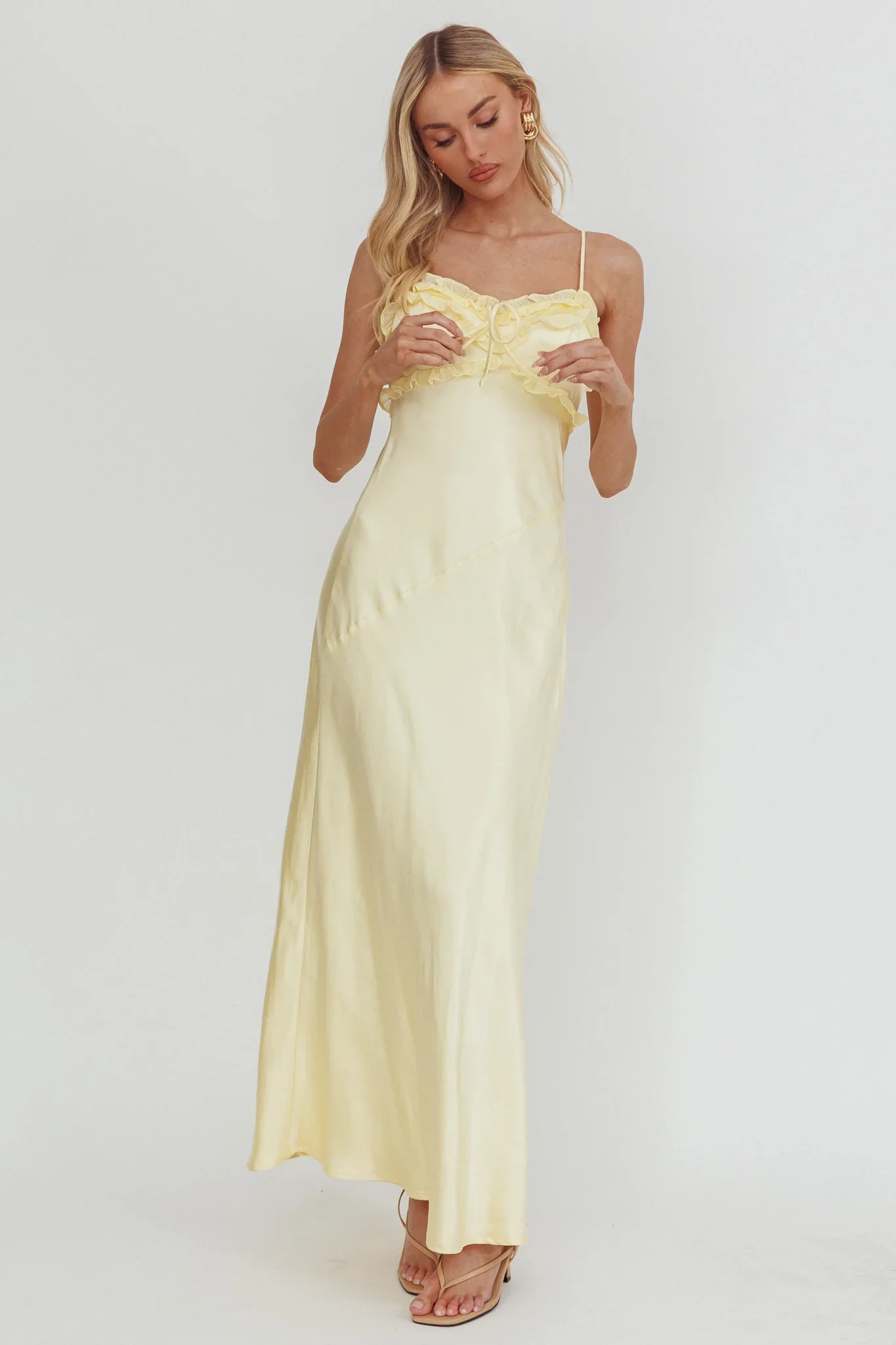 Caryn Frill Trim Maxi Dress Butter - luluinthesky