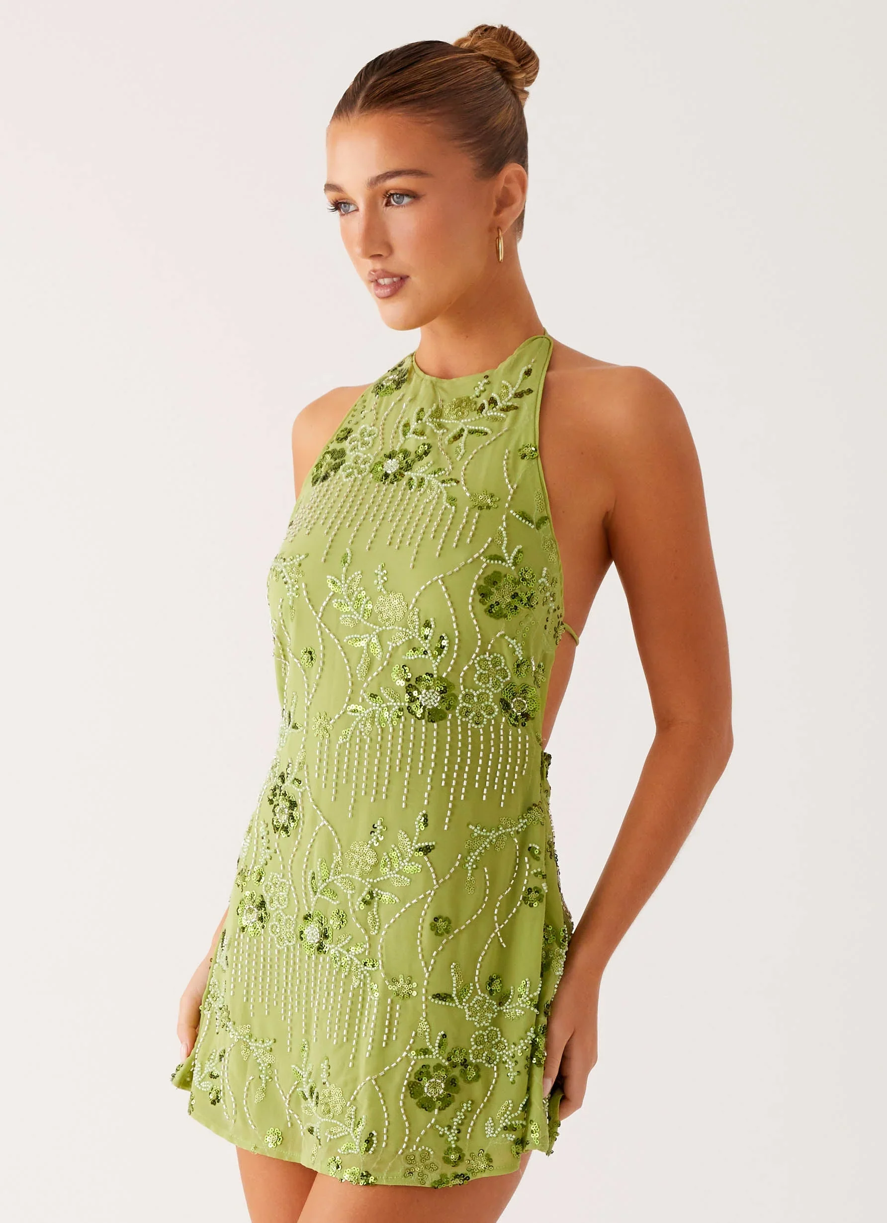Leo Beaded Mini Dress - Green - luluinthesky