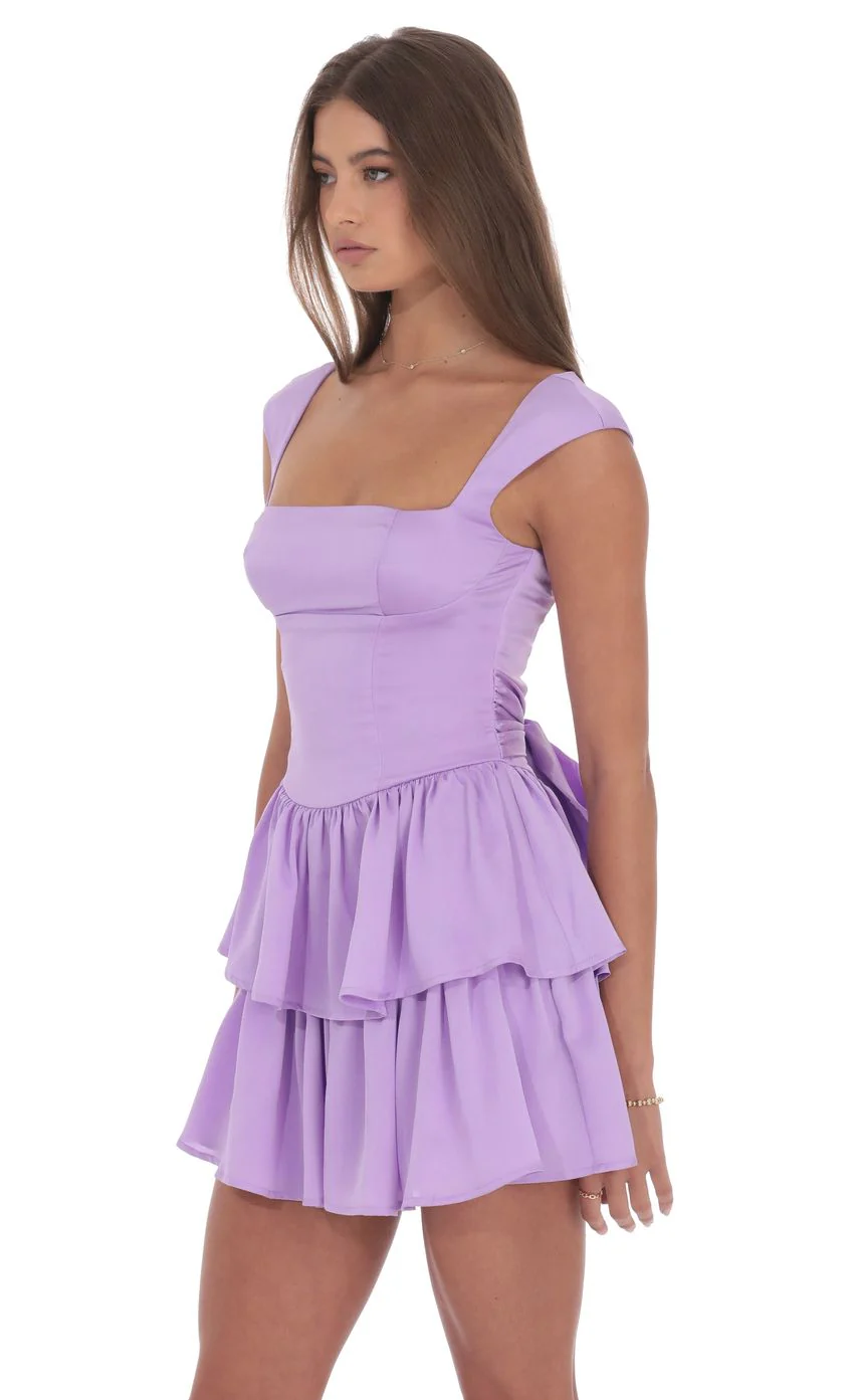 Satin Wide Strap Ruffle Dress in Lavender - luluinthesky