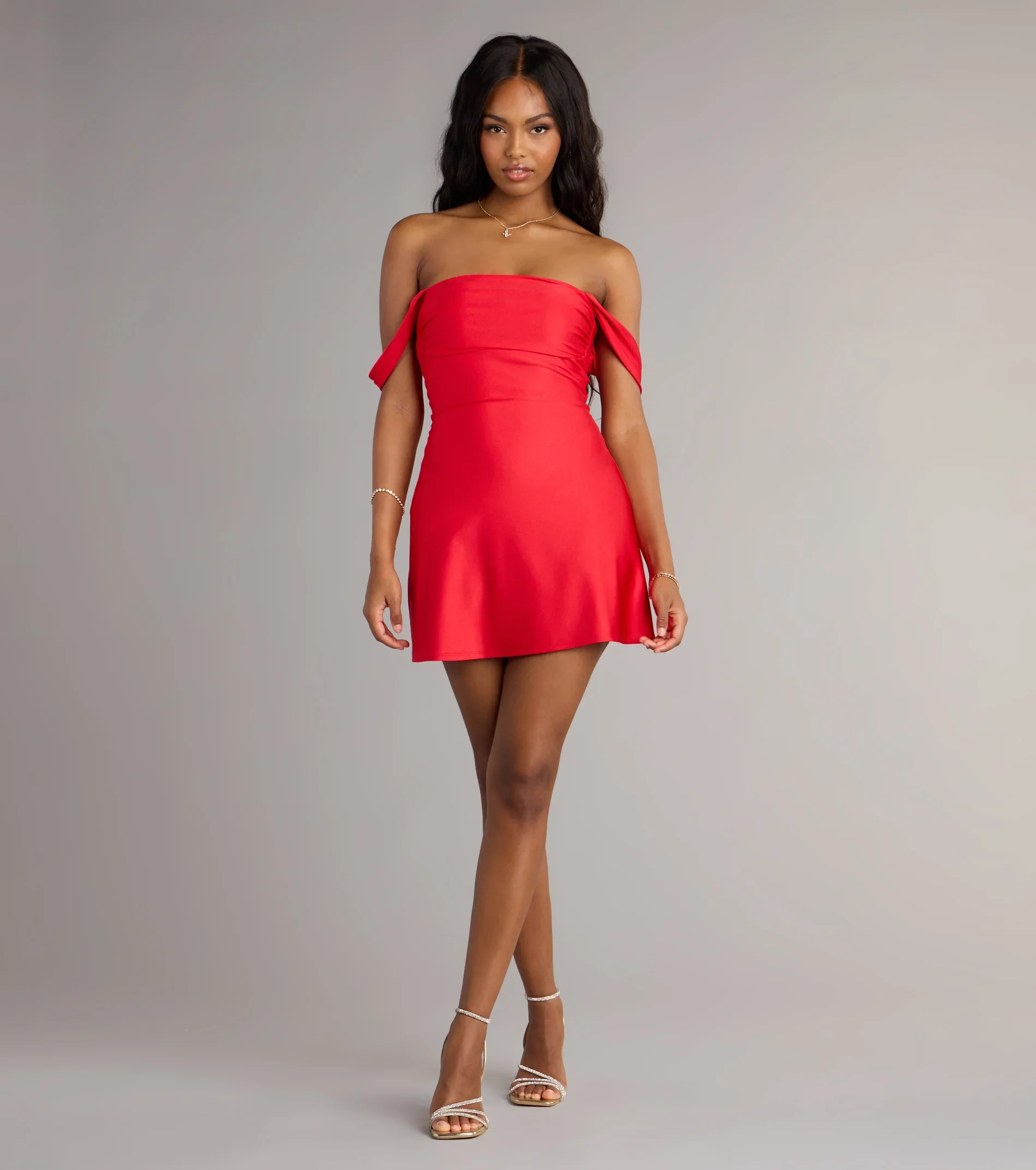 Classics Lover Off-The-Shoulder Satin A-Line Mini Dress - luluinthesky