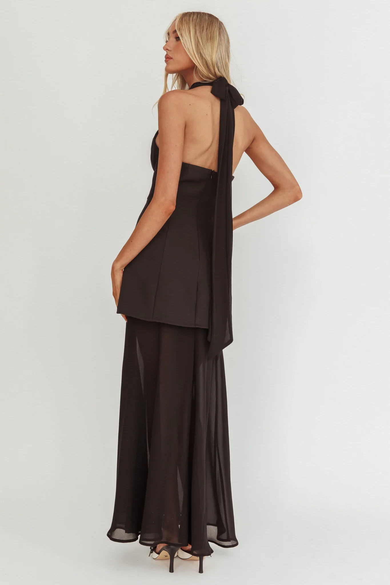 Opulent Halterneck Layered Maxi Dress Black - luluinthesky