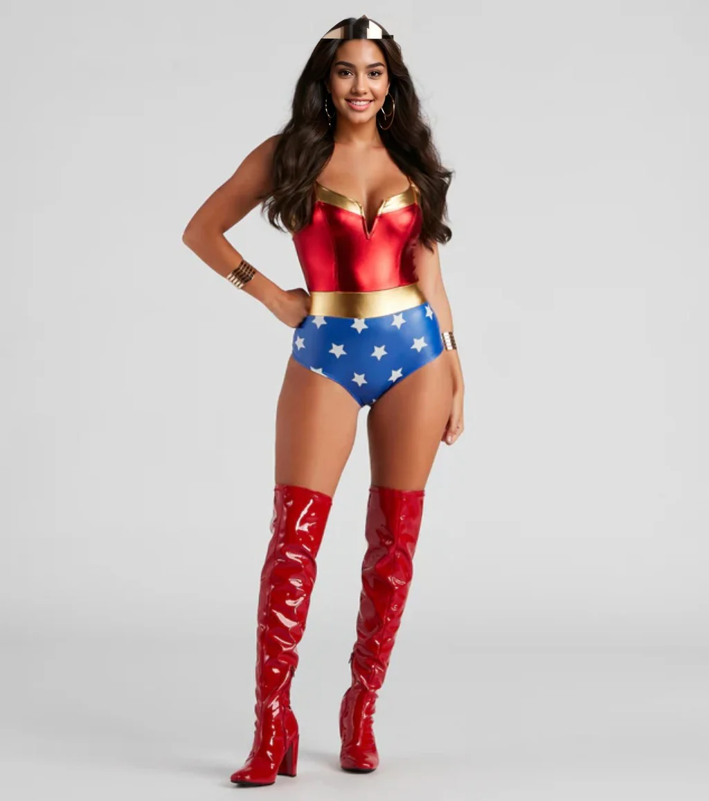 Warrior Woman Star Print Metallic Bodysuit - luluinthesky