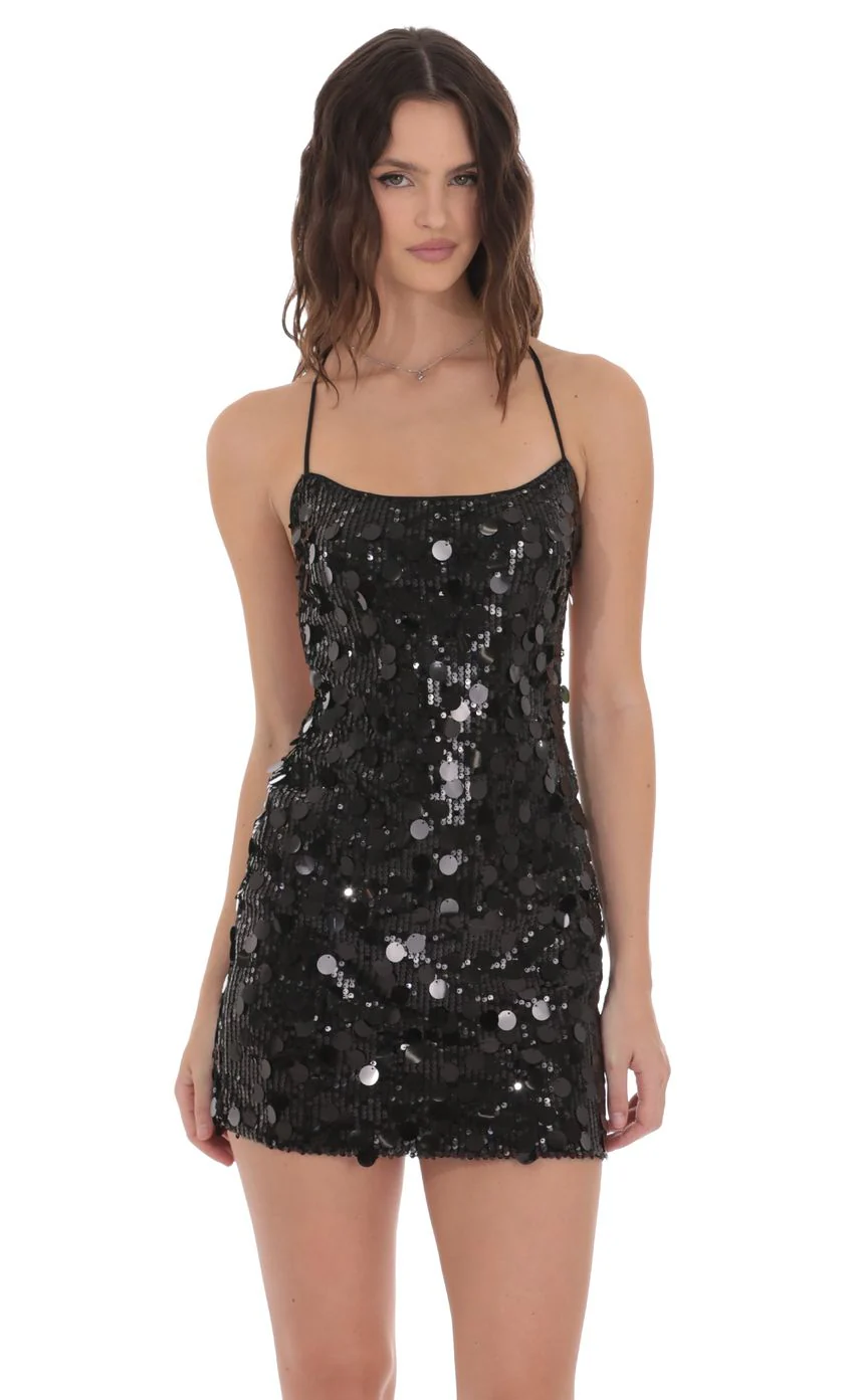 Multi Sequin Bodycon Dress in Black - luluinthesky