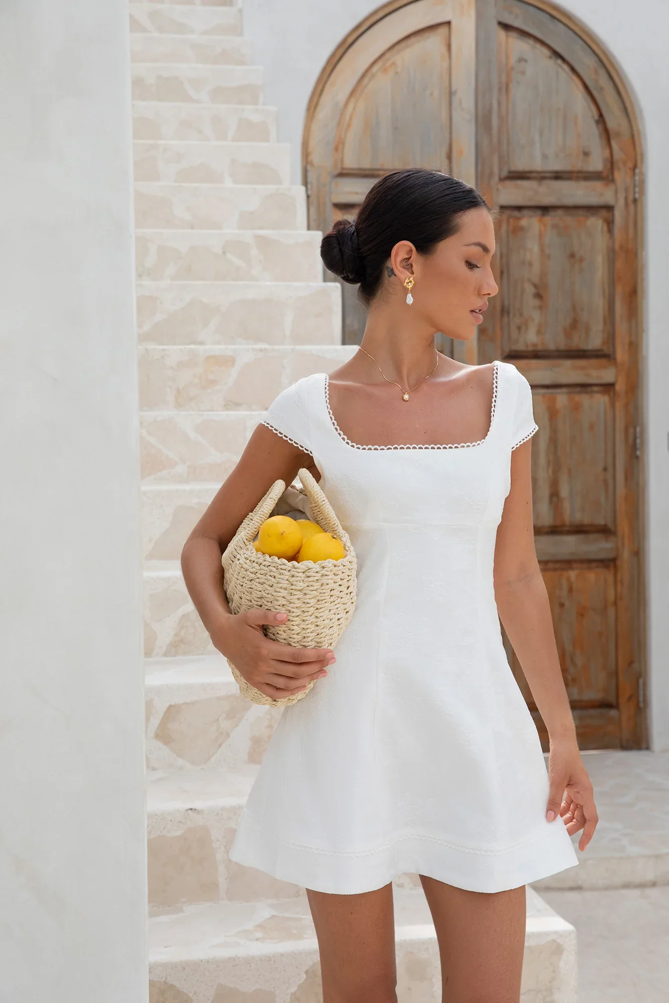 Bon Voyage Mini Dress Cream - luluinthesky