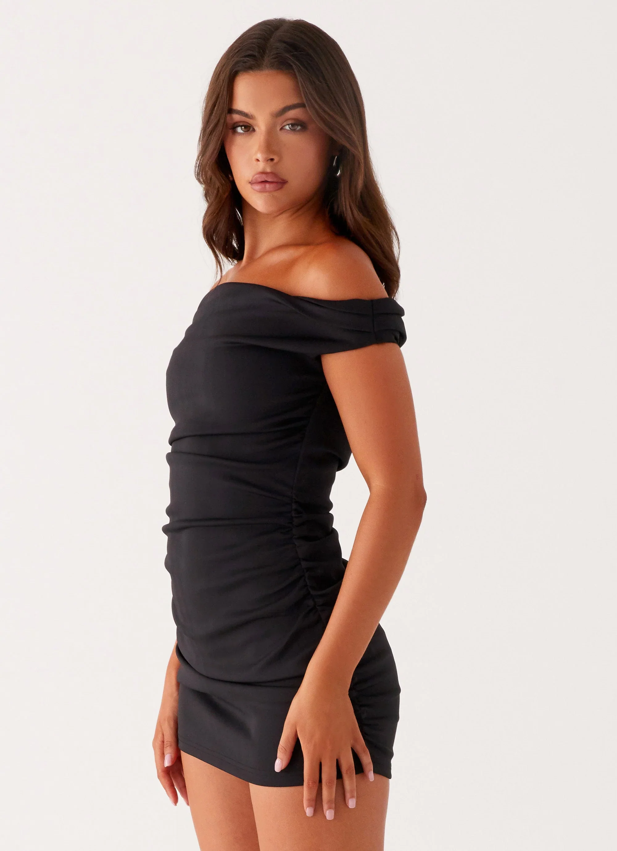 Morgan Off Shoulder Mini Dress - Black - luluinthesky