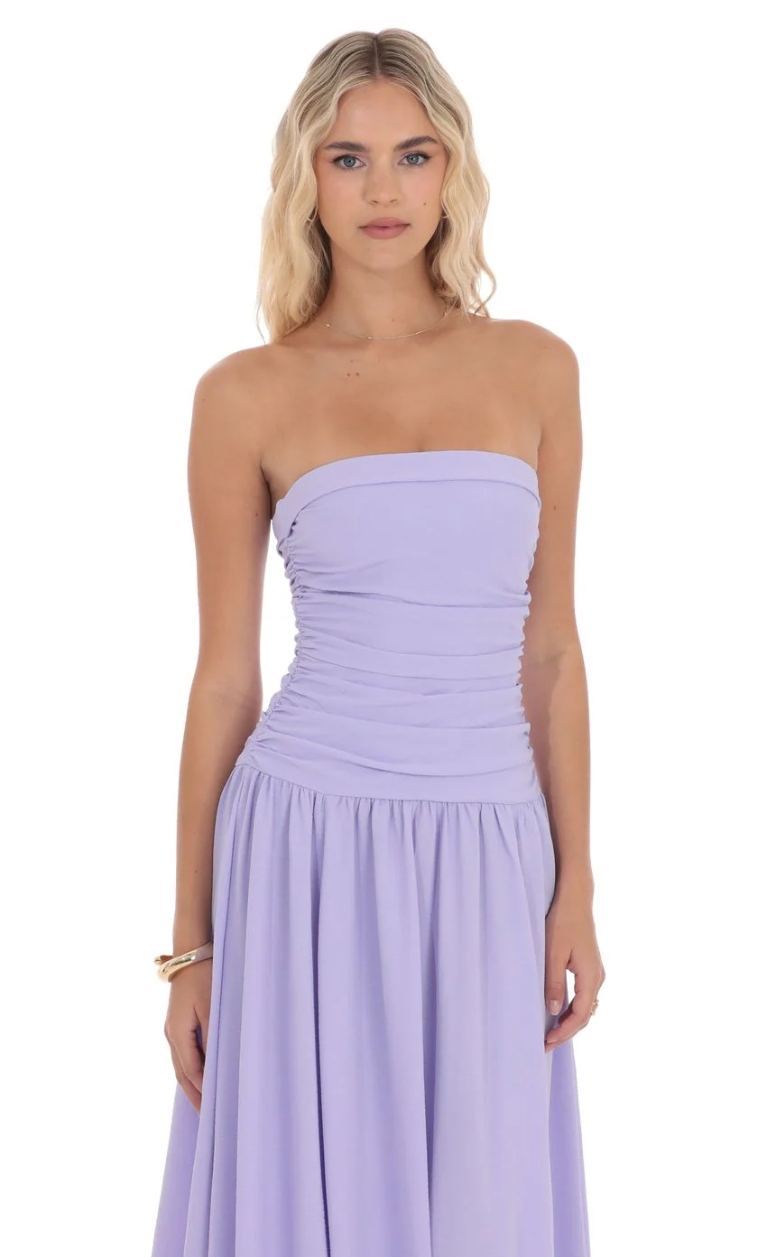 Strapless Drop Waist Maxi Dress in Lavender - luluinthesky
