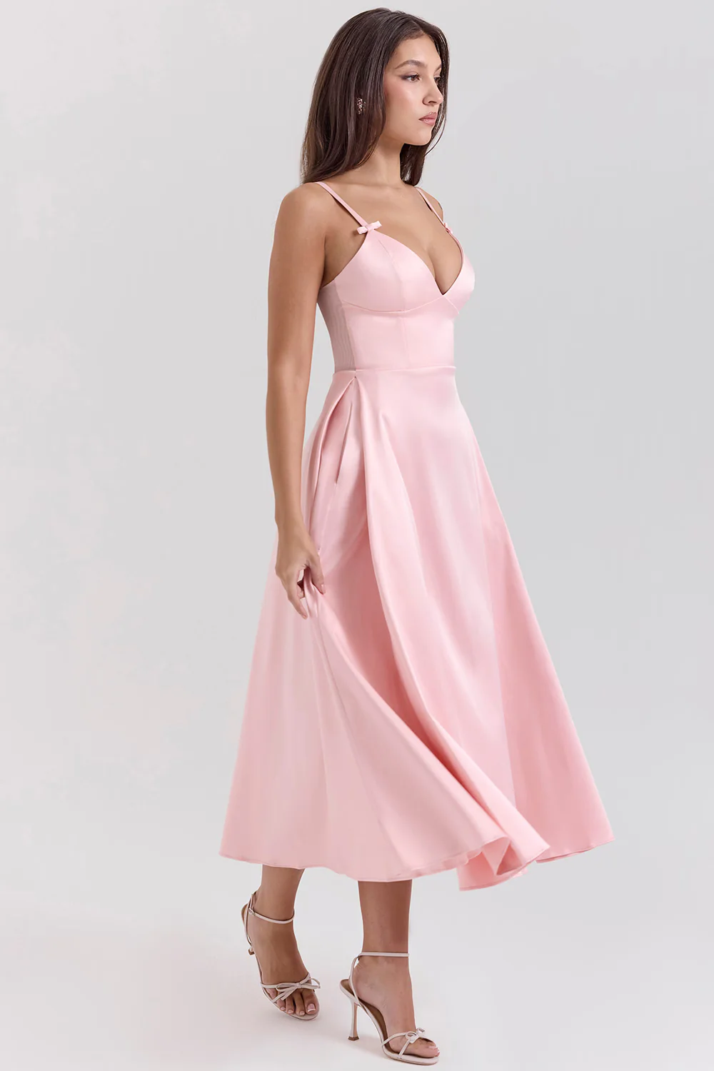 Parisian Pink Satin A-line Midi Dress - luluinthesky