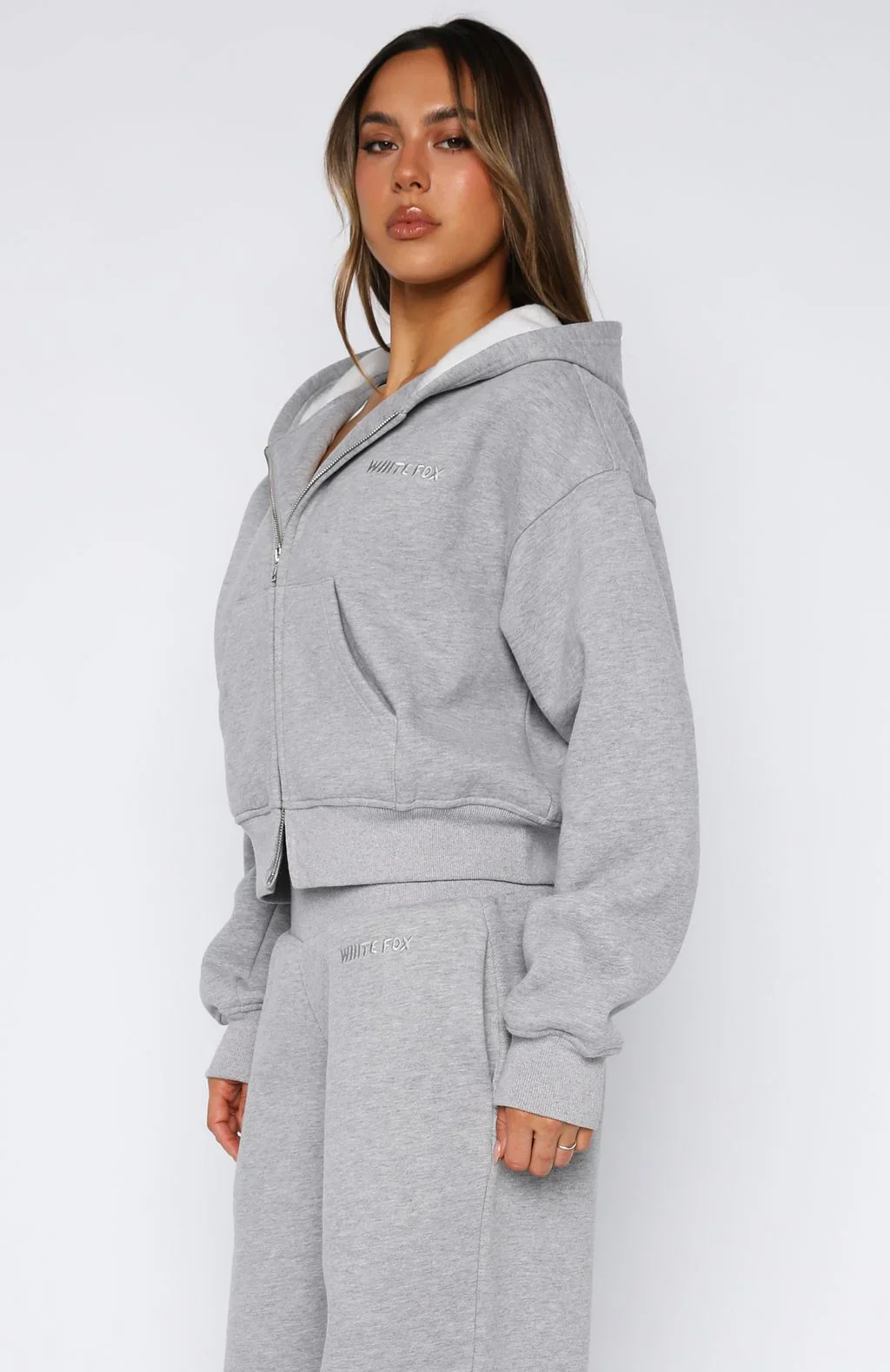 Come A Long Way Boxy Zip Front Hoodie Grey Marle - luluinthesky