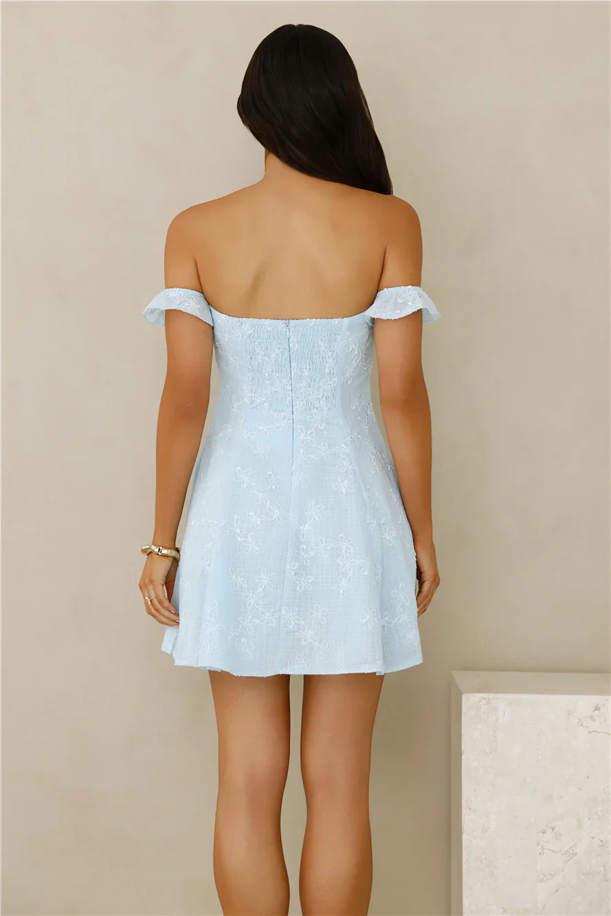 Lasting Impressions Off Shoulder Mini Dress Blue - luluinthesky