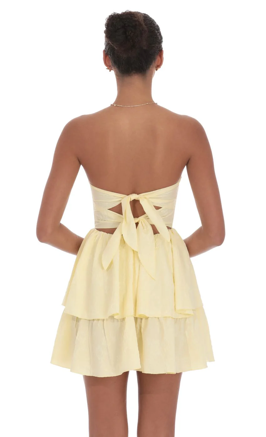 Jacquard Corset Mini Dress in Yellow - luluinthesky