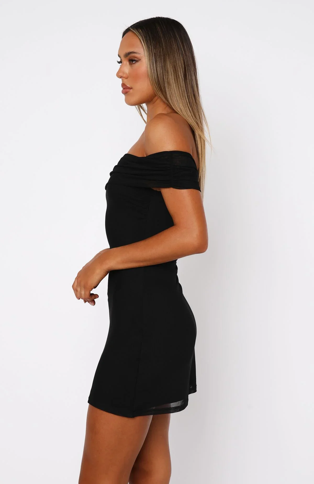 Got The Talent Off Shoulder Mini Dress Black - luluinthesky