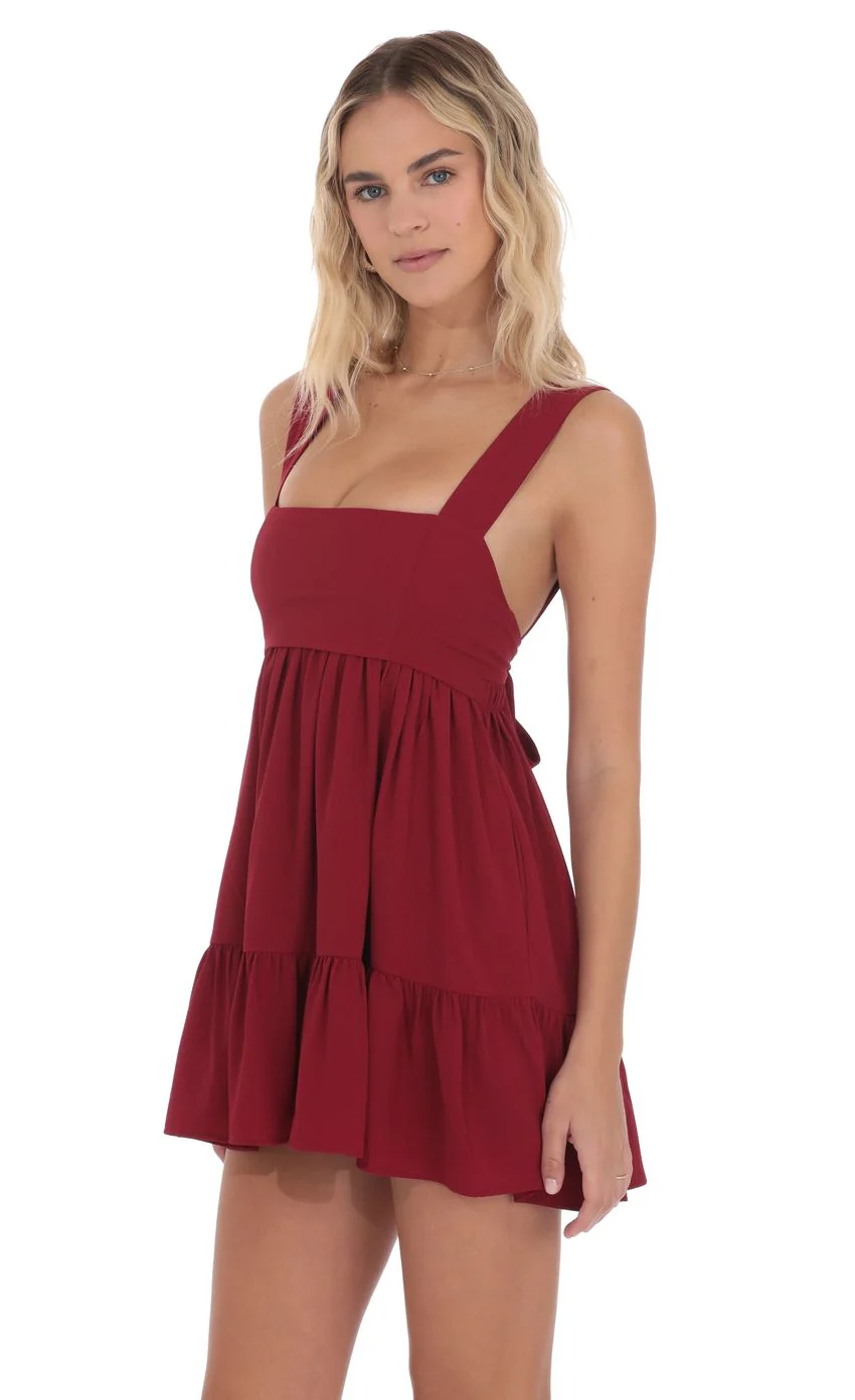 Square Neckline Babydoll Dress in Red - luluinthesky