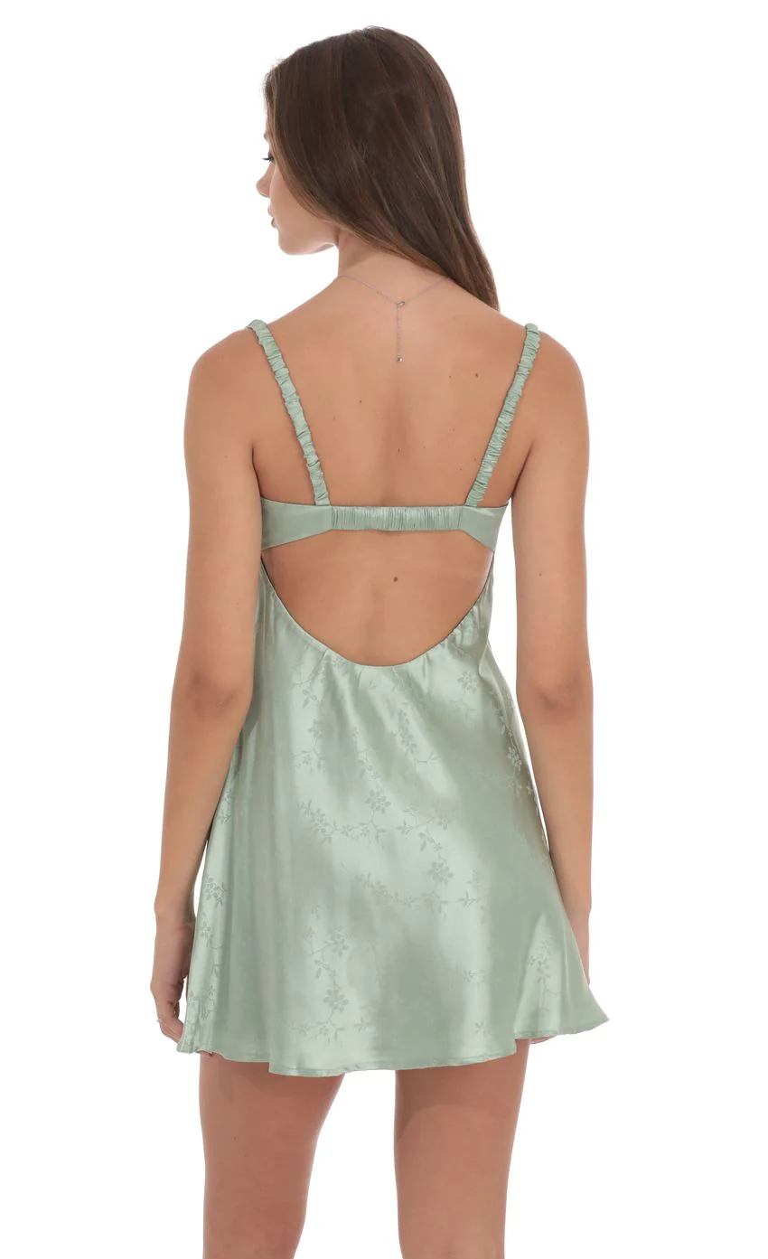 Jacquard Babydoll Dress in Sage - luluinthesky