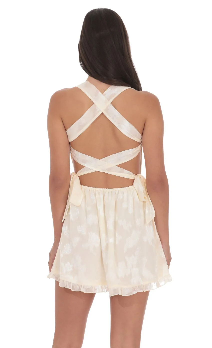 Floral Strappy Back Bows Dress in Cream - luluinthesky