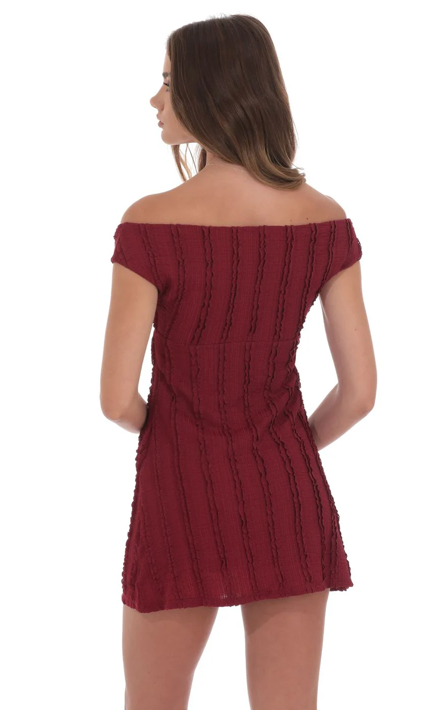 Off Shoulder Lace Dress in Maroon - luluinthesky