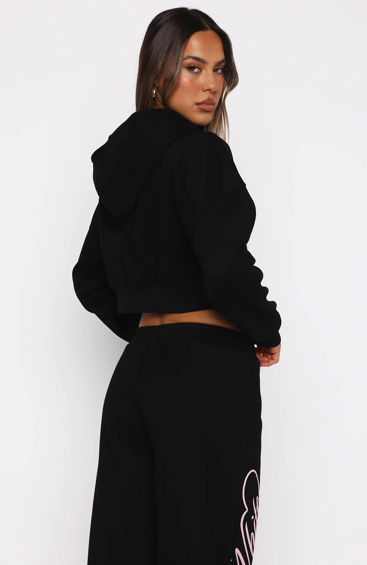 Love You Regardless Cropped Zip Front Hoodie Black - luluinthesky