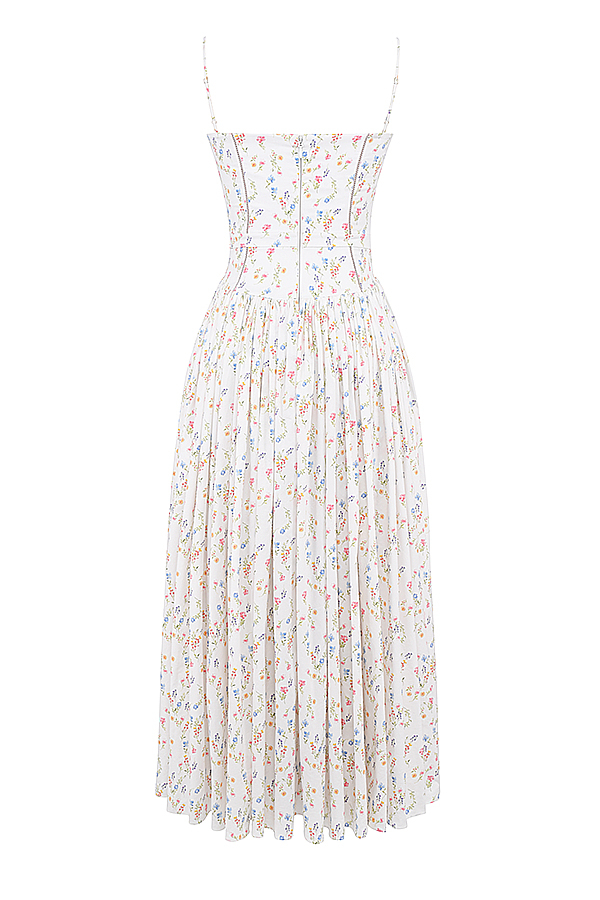 Ysabella White Posy Print Cotton Maxi Sundress - luluinthesky