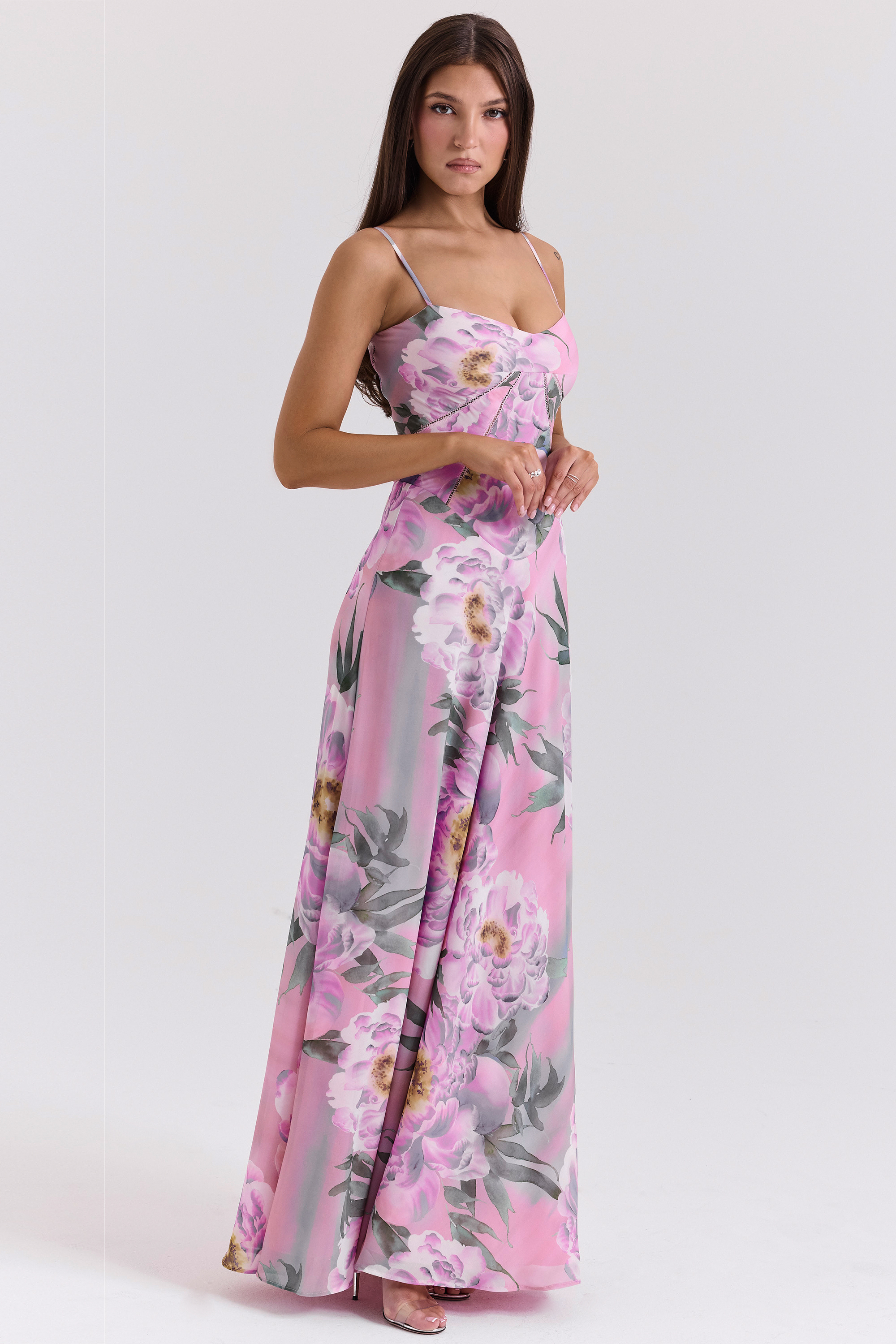 Seren Pink Floral Print Lace Back Maxi Dress - luluinthesky