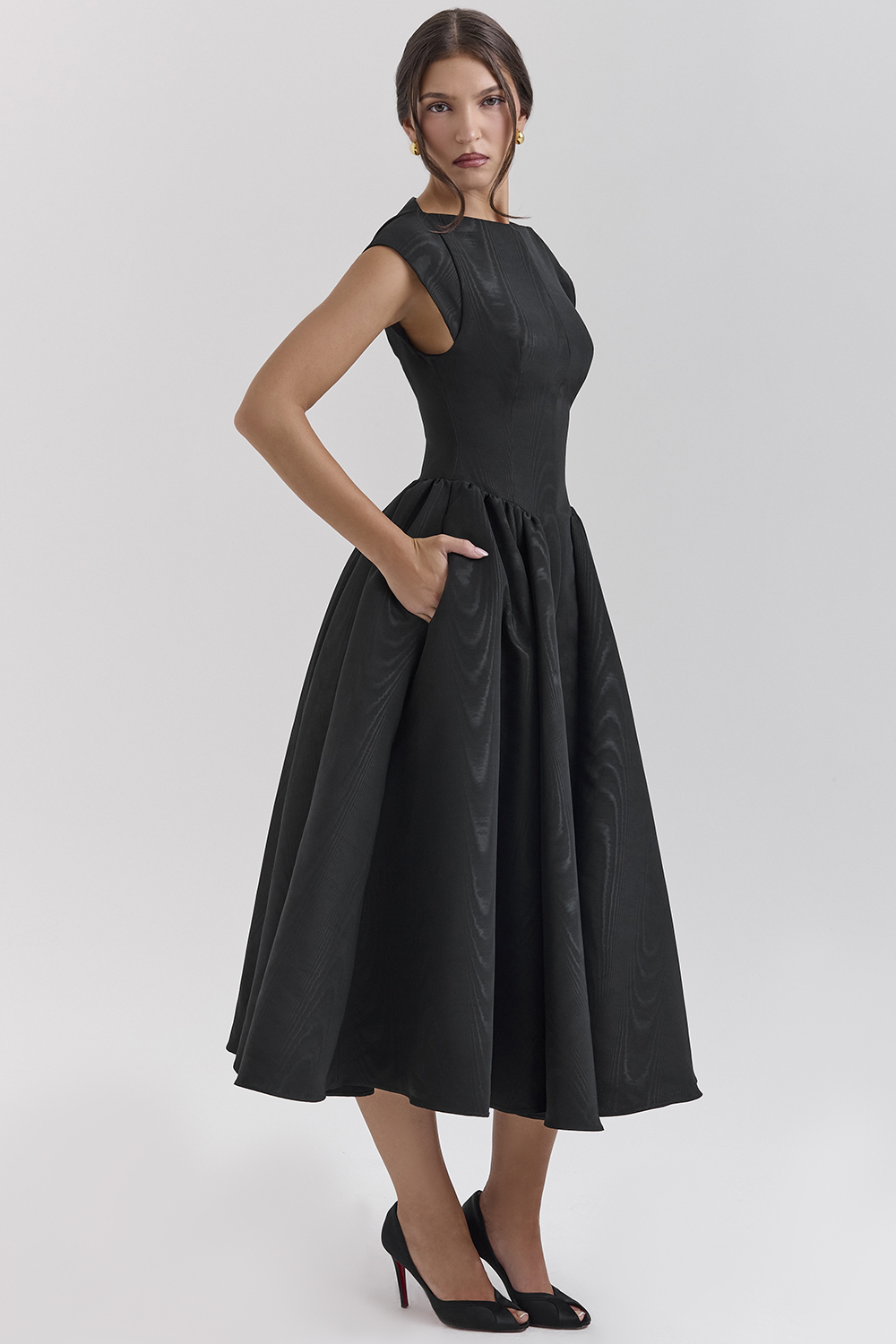 Debutante Black Moire Satin Backless Midi Dress - luluinthesky
