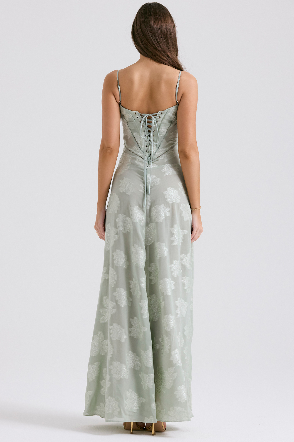 Seren Pistachio Floral Lace Back Maxi Dress - luluinthesky