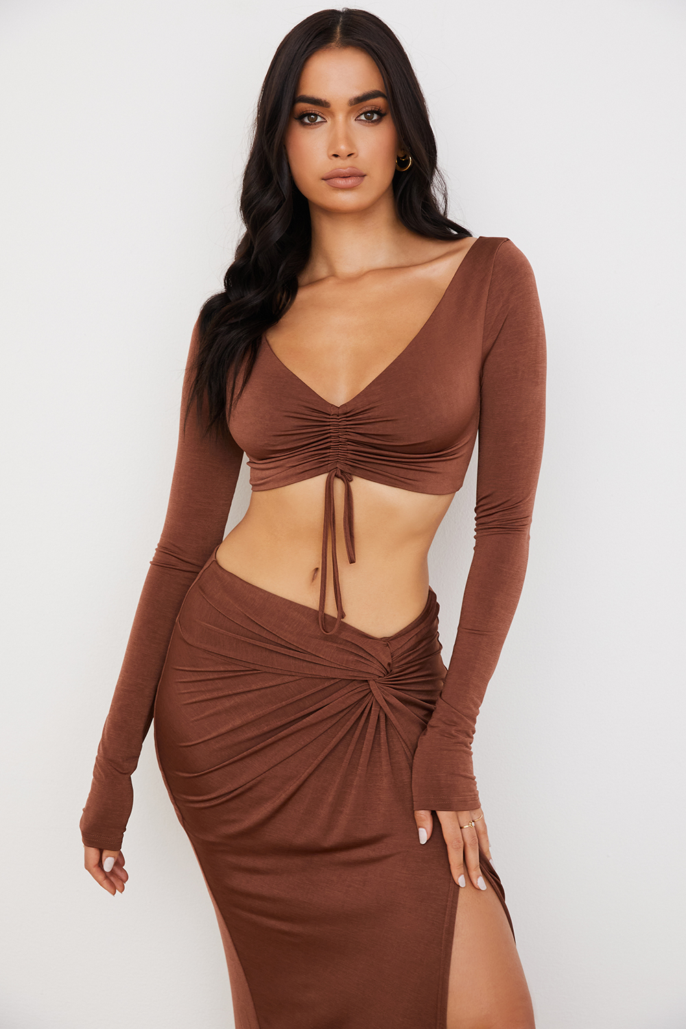 Angelita Chocolate Gathered Crop Top - luluinthesky