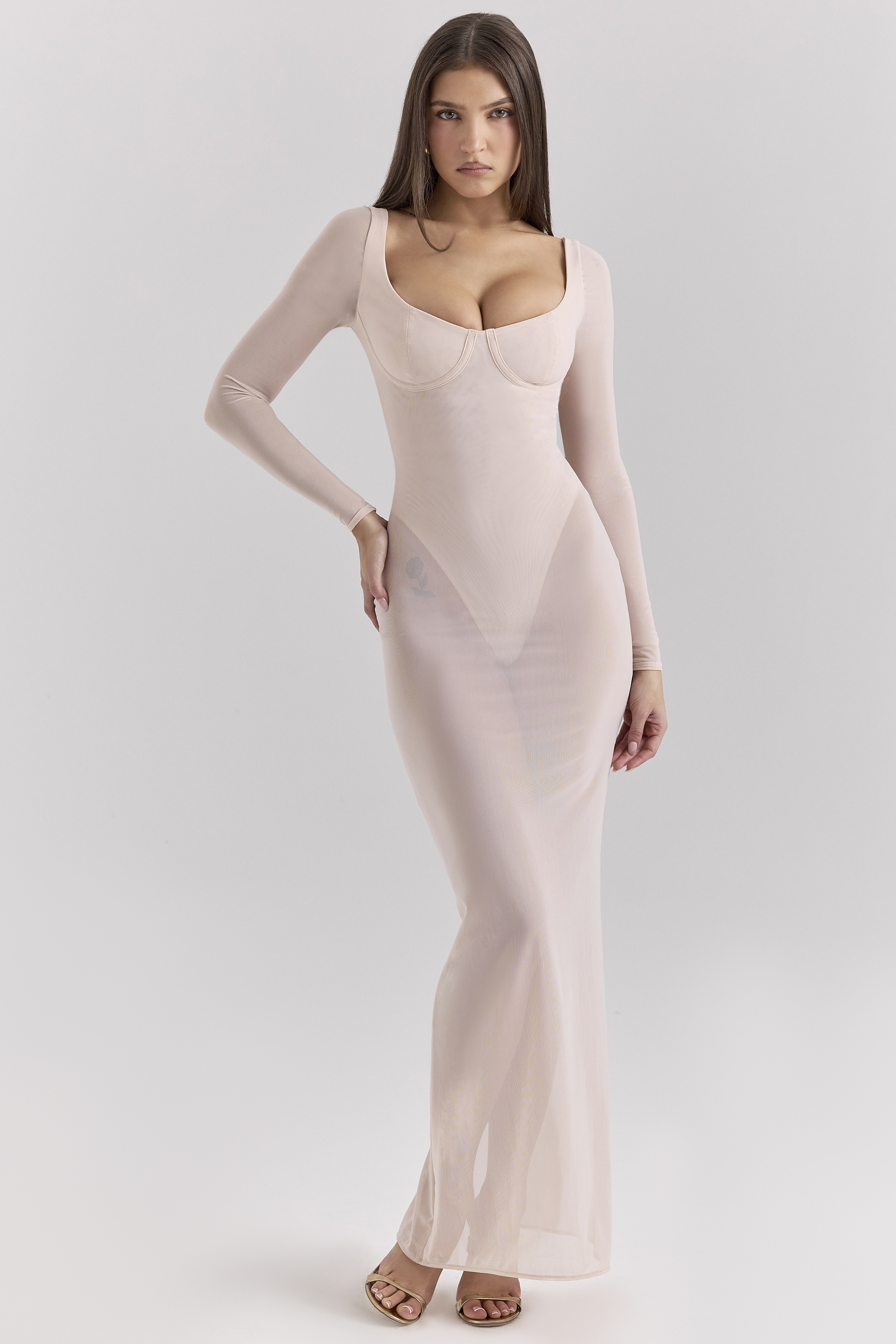 Everly Blush Mesh Maxi Dress with Bodysuit - luluinthesky