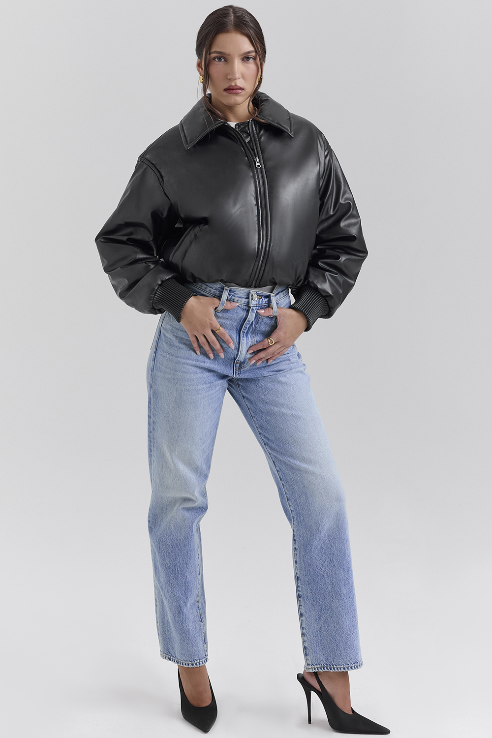 Sante Black Vegan Leather Bomber Jacket - luluinthesky