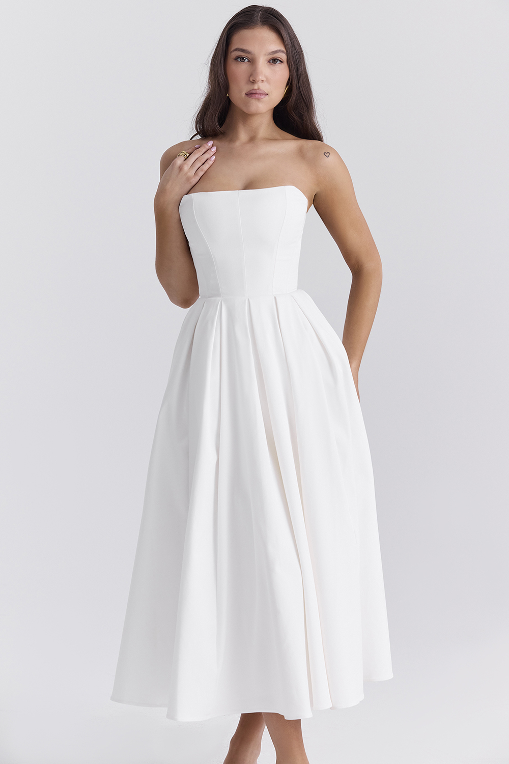 Audrey White Strapless Midi Sundress - luluinthesky