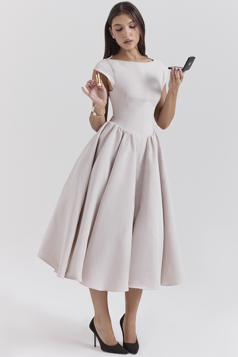 Debutante French Dove Moire Satin Backless Midi Dress - luluinthesky
