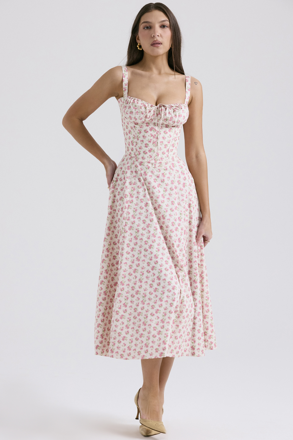 Carmen White Rosebud Print Cotton Bustier Sundress - luluinthesky